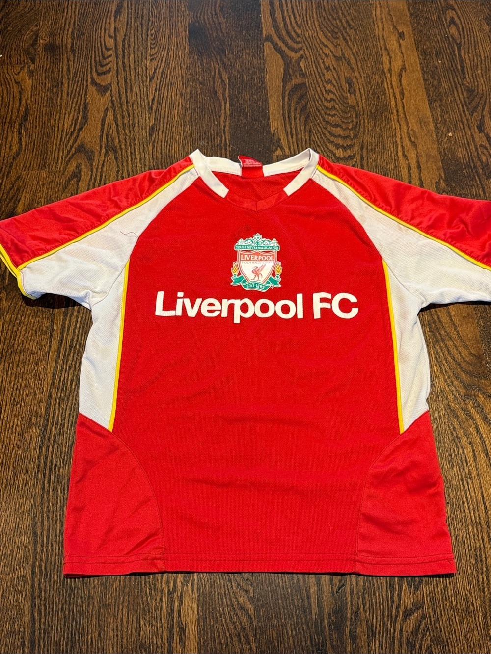 Liverpool Red Kids Short-Sleeve Soccer Top with White Panels